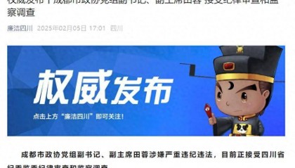 成都市政协党组副书记、副主席田蓉任上被查,曾任成都市副市长