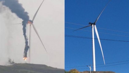 甘肃定西一风力发电机风轮起火，当地村民：冒烟数十分钟后燃烧，已建成投用多年